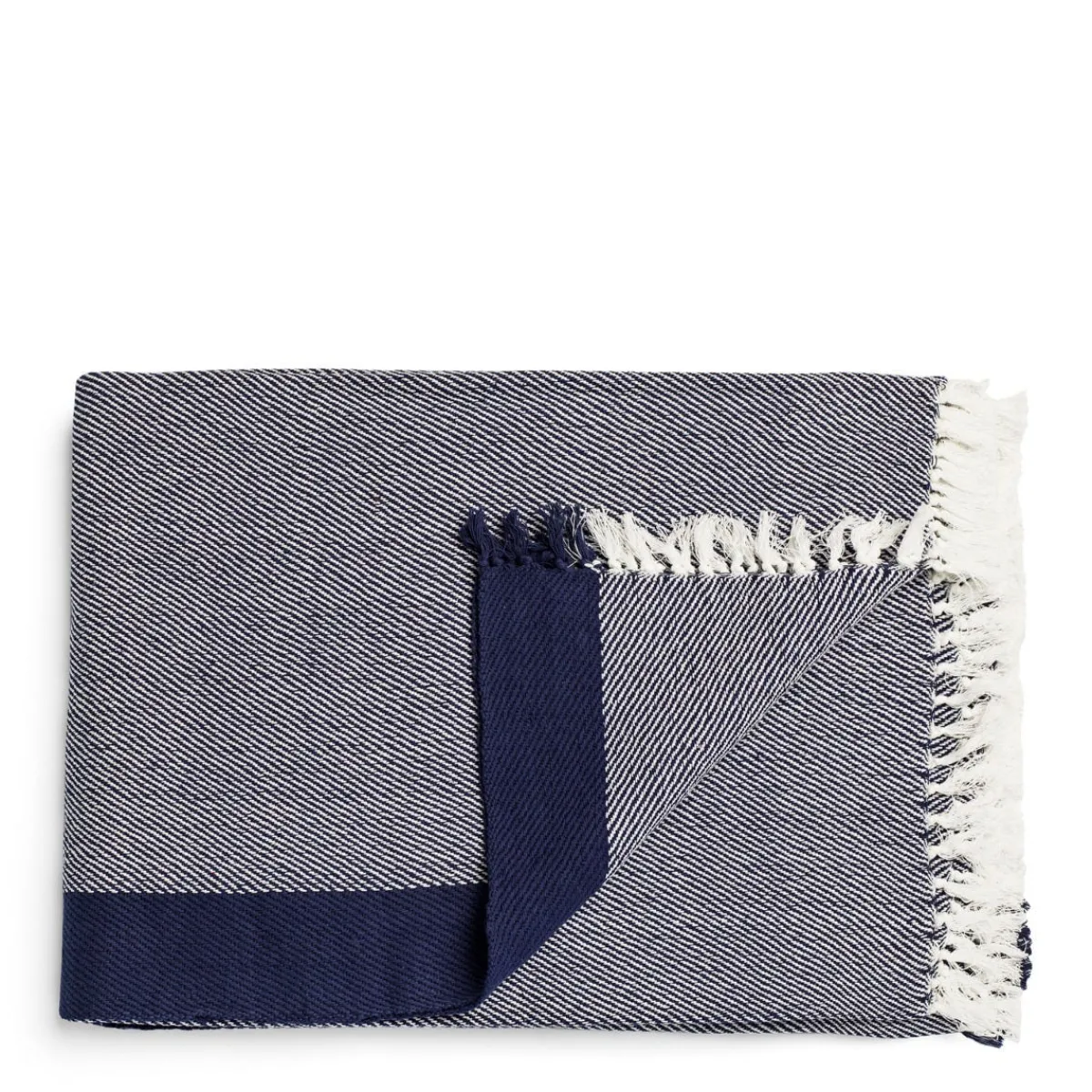 Daylesford Organic Borderline Blanket Navy- Throws & Cushions|Tableware
