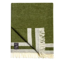 Daylesford Organic Elmstead Wool Throw Double Stripe Olive- Throws & Cushions