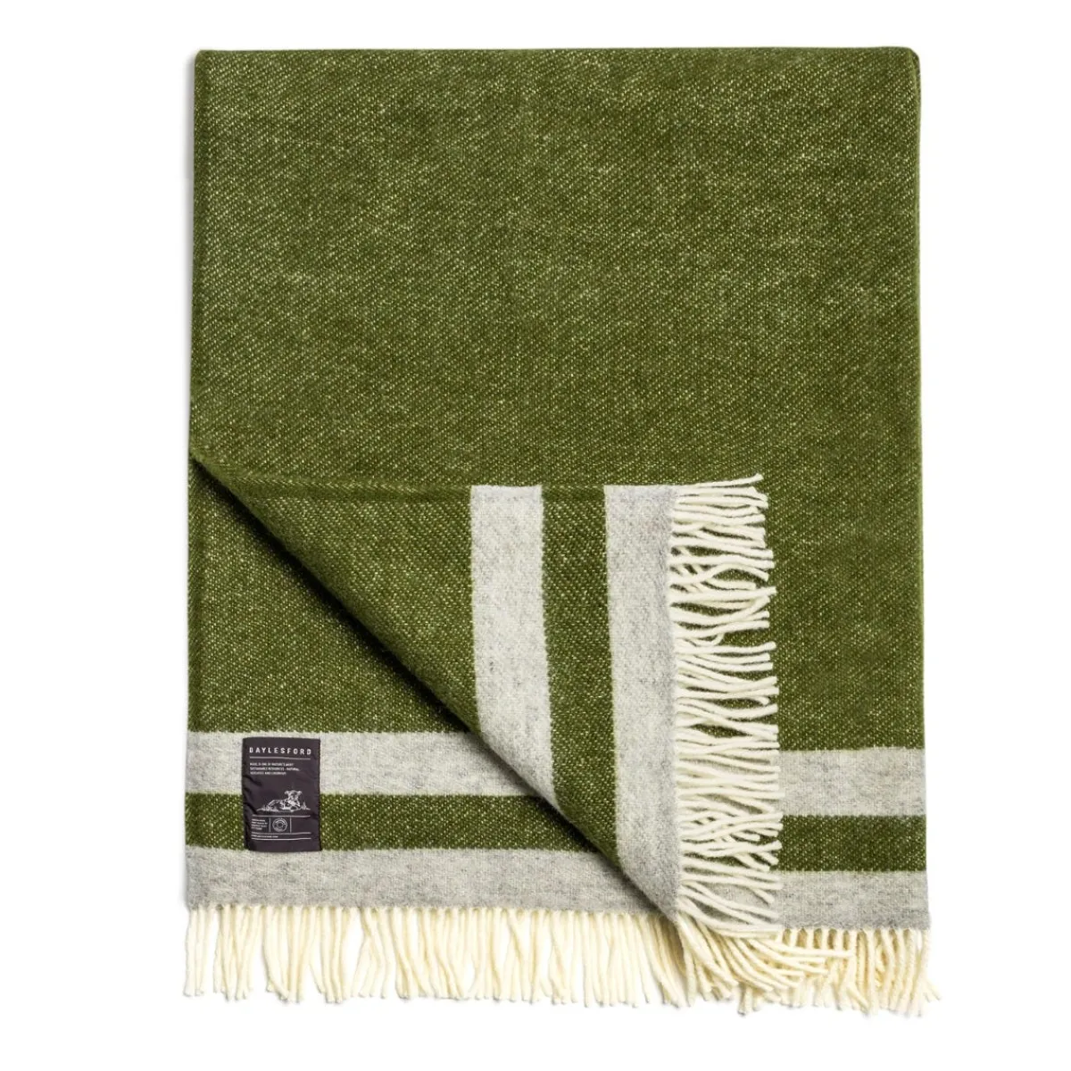 Daylesford Organic Elmstead Wool Throw Double Stripe Olive- Throws & Cushions