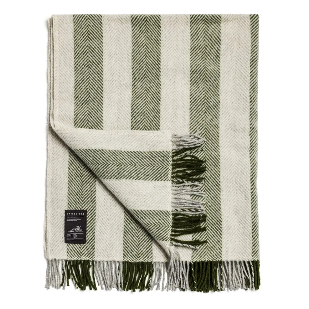 Daylesford Organic Enstone Wool Throw Herringbone Stripe Olive- Throws & Cushions