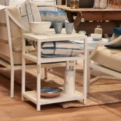 Daylesford Organic Kingham 2 Tier Side Table, White- Garden Furniture
