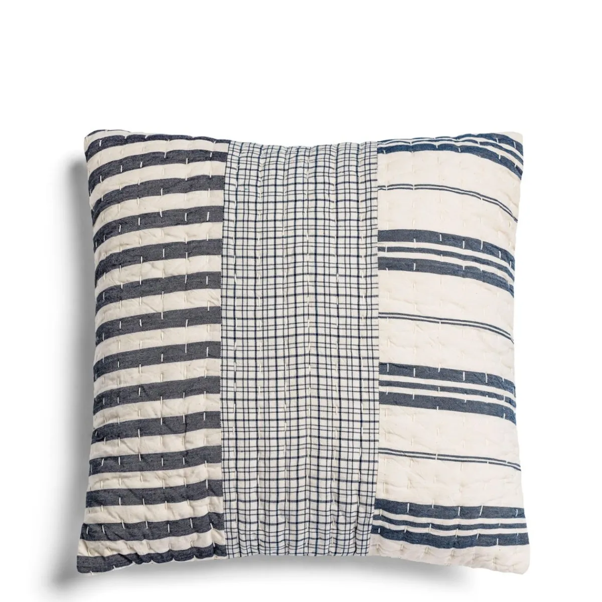 Daylesford Organic Patchwork Cushion Navy & White- Throws & Cushions