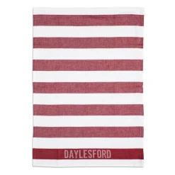 Daylesford Organic White & Red Stripe Tea Towel- Aprons & Tea Towels